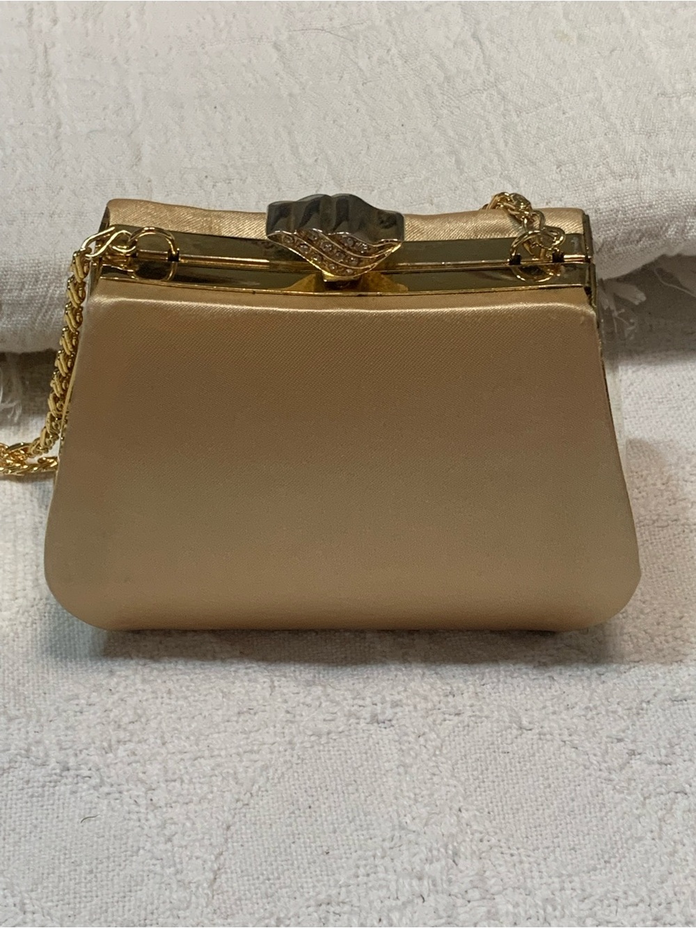 Jessica McClintock Metallic Gold Satin Evening Wristlet with Chain